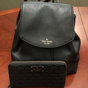 Kate Spade Black Leather Backpack & Wallet Bundle